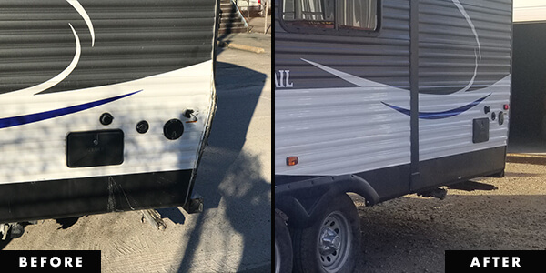 image showing before and after of rv aluminum skin replacement