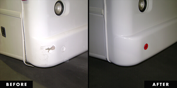 image showing before and after repairs on an RV